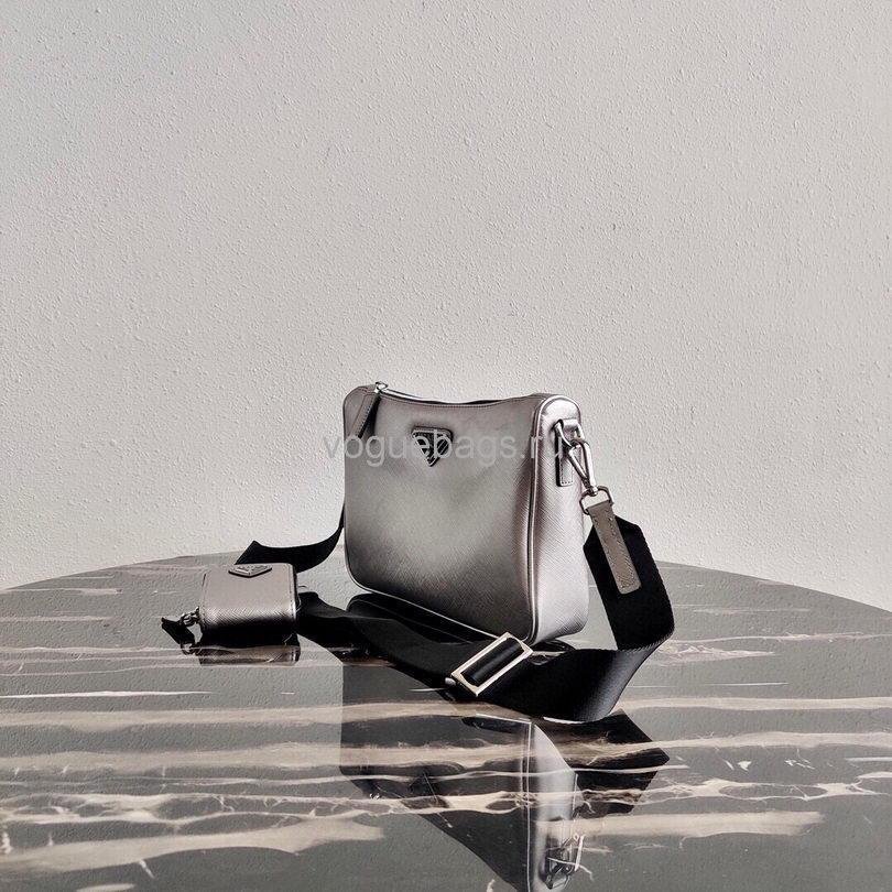 Replica Prada 2VH113 Saffiano Leather Shoulder Bag in Sliver Grey
