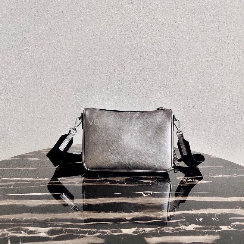 Replica Prada 2VH113 Saffiano Leather Shoulder Bag in Sliver Grey