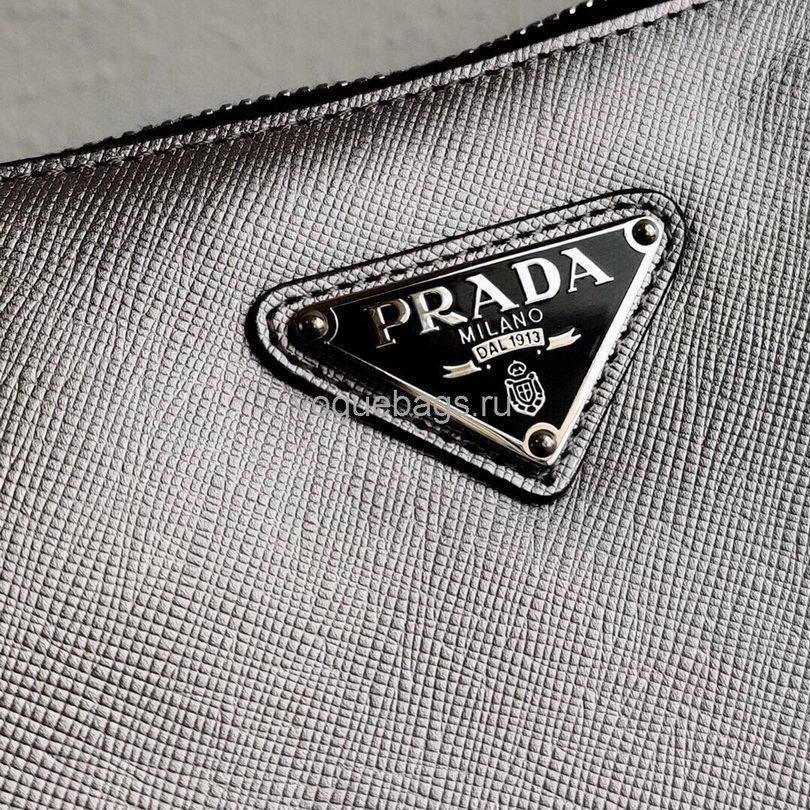 Replica Prada 2VH113 Saffiano Leather Shoulder Bag in Sliver Grey