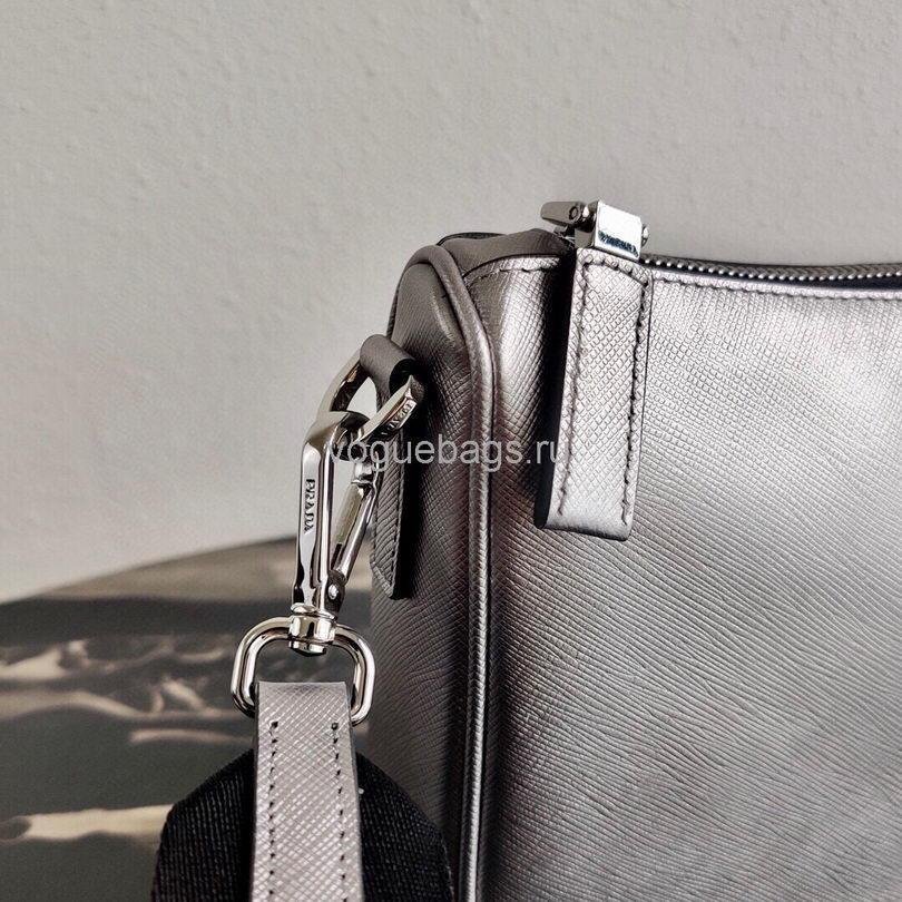 Replica Prada 2VH113 Saffiano Leather Shoulder Bag in Sliver Grey