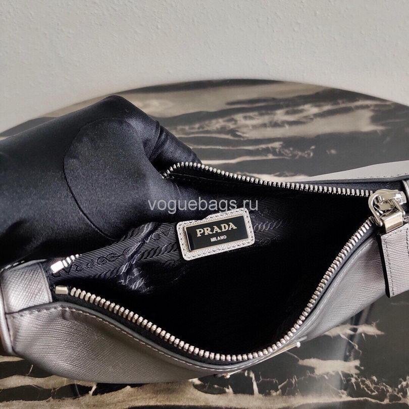 Replica Prada 2VH113 Saffiano Leather Shoulder Bag in Sliver Grey