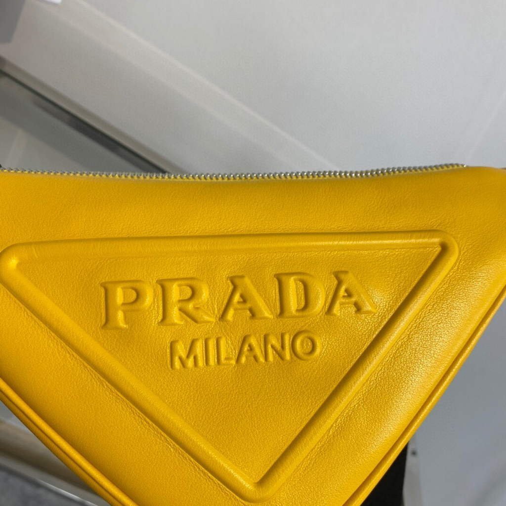 Replica Prada Leather Prada Triangle shoulder bag 1BH190 Yellow