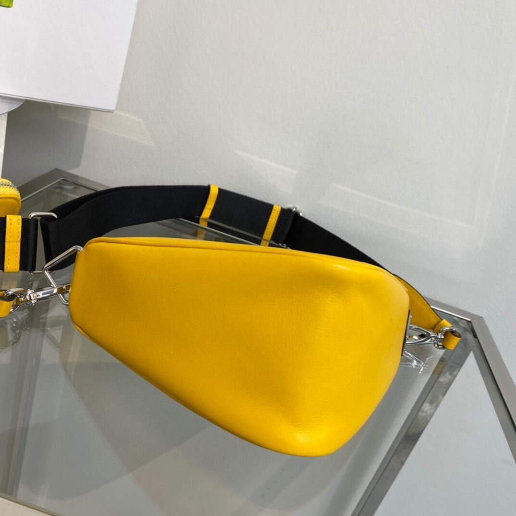 Replica Prada Leather Prada Triangle shoulder bag 1BH190 Yellow