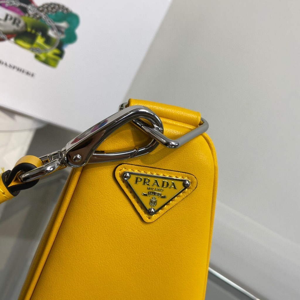 Replica Prada Leather Prada Triangle shoulder bag 1BH190 Yellow