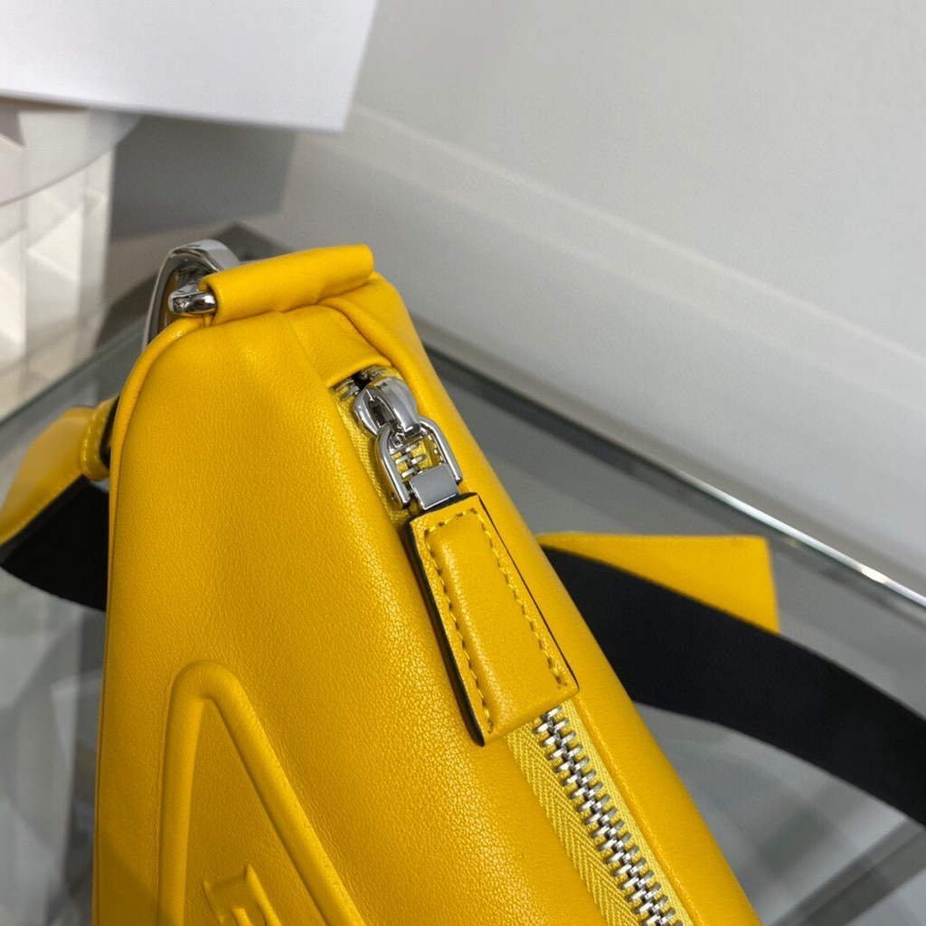 Replica Prada Leather Prada Triangle shoulder bag 1BH190 Yellow