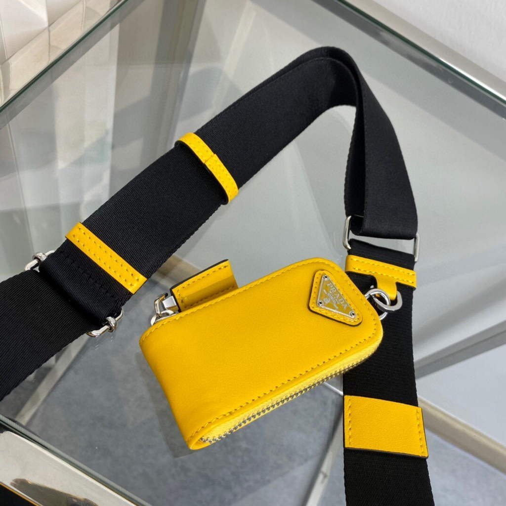 Replica Prada Leather Prada Triangle shoulder bag 1BH190 Yellow