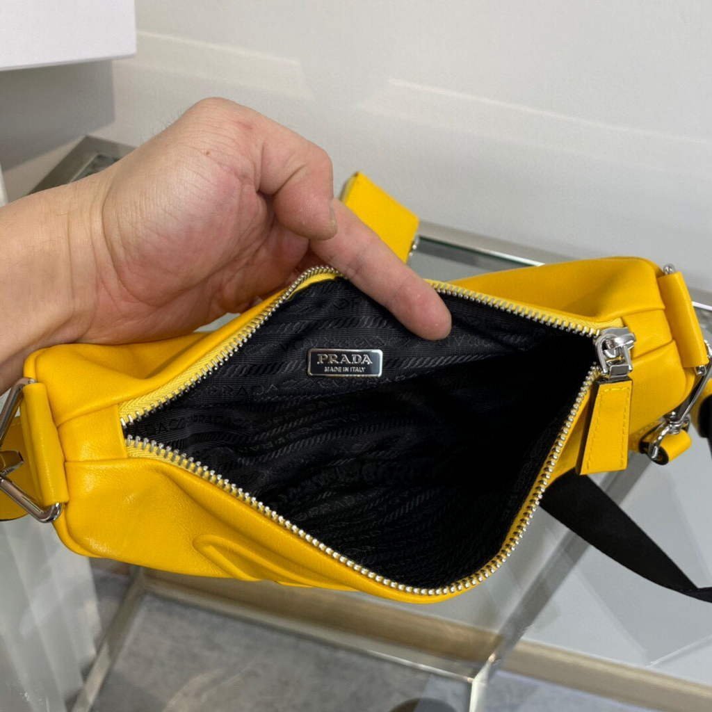 Replica Prada Leather Prada Triangle shoulder bag 1BH190 Yellow