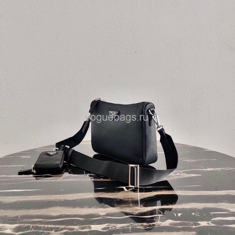 Replica Prada 2VH113 Saffiano Leather Shoulder Bag in Black