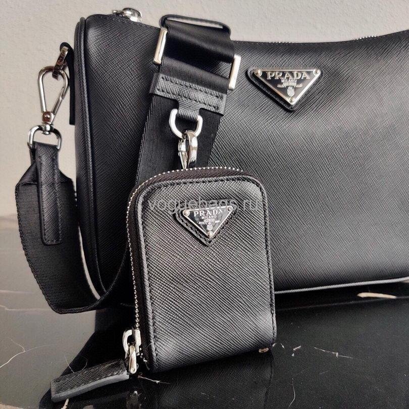 Replica Prada 2VH113 Saffiano Leather Shoulder Bag in Black