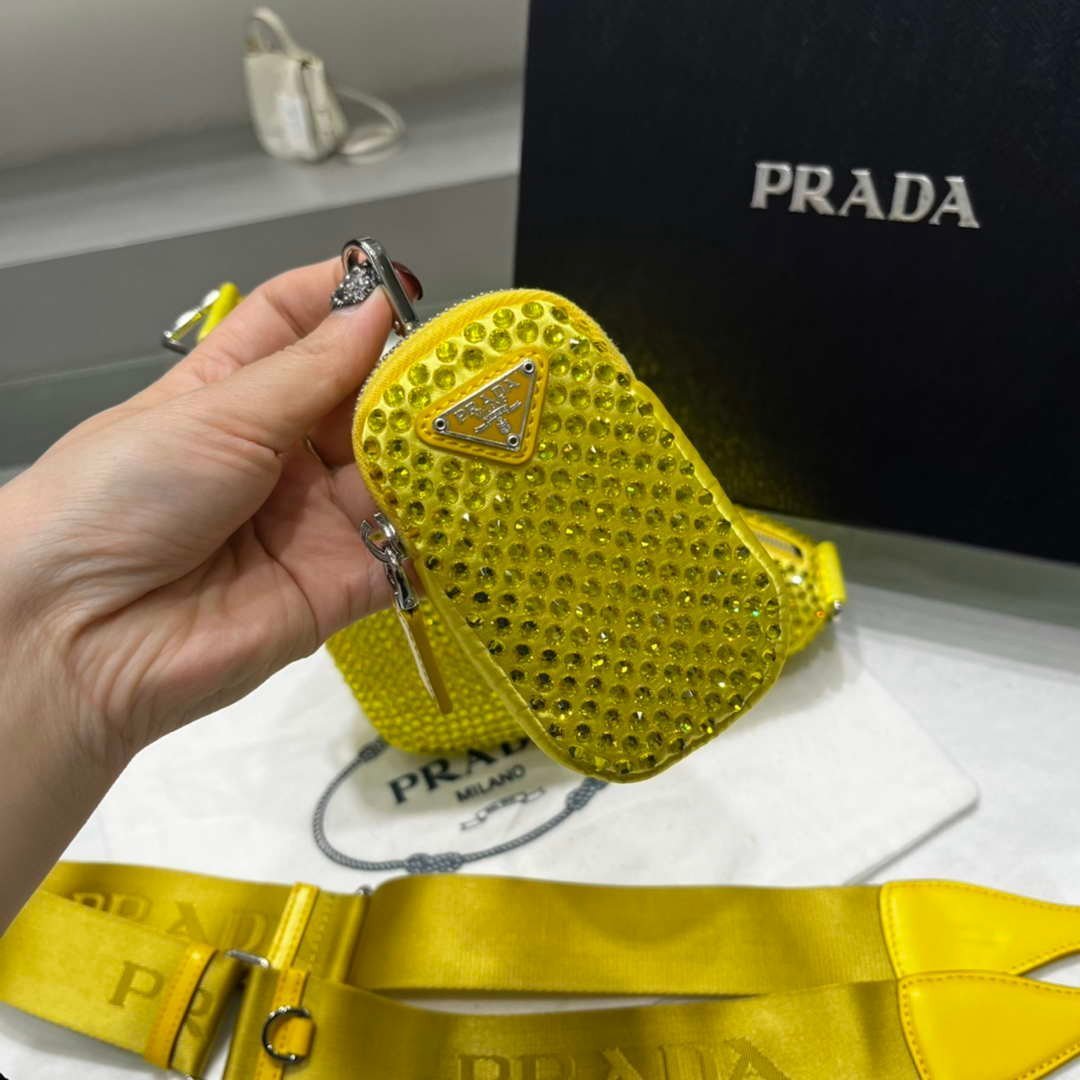 Replica Prada 1NE190 Crystal-studded satin pouch Yellow