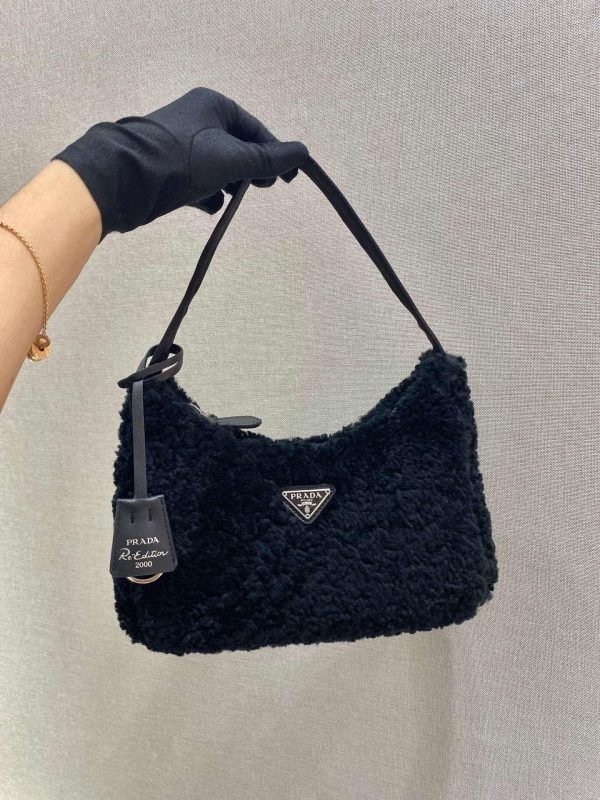 Replica Prada 1NE515 Re Edition 2000 Shearling Mini Bag Black