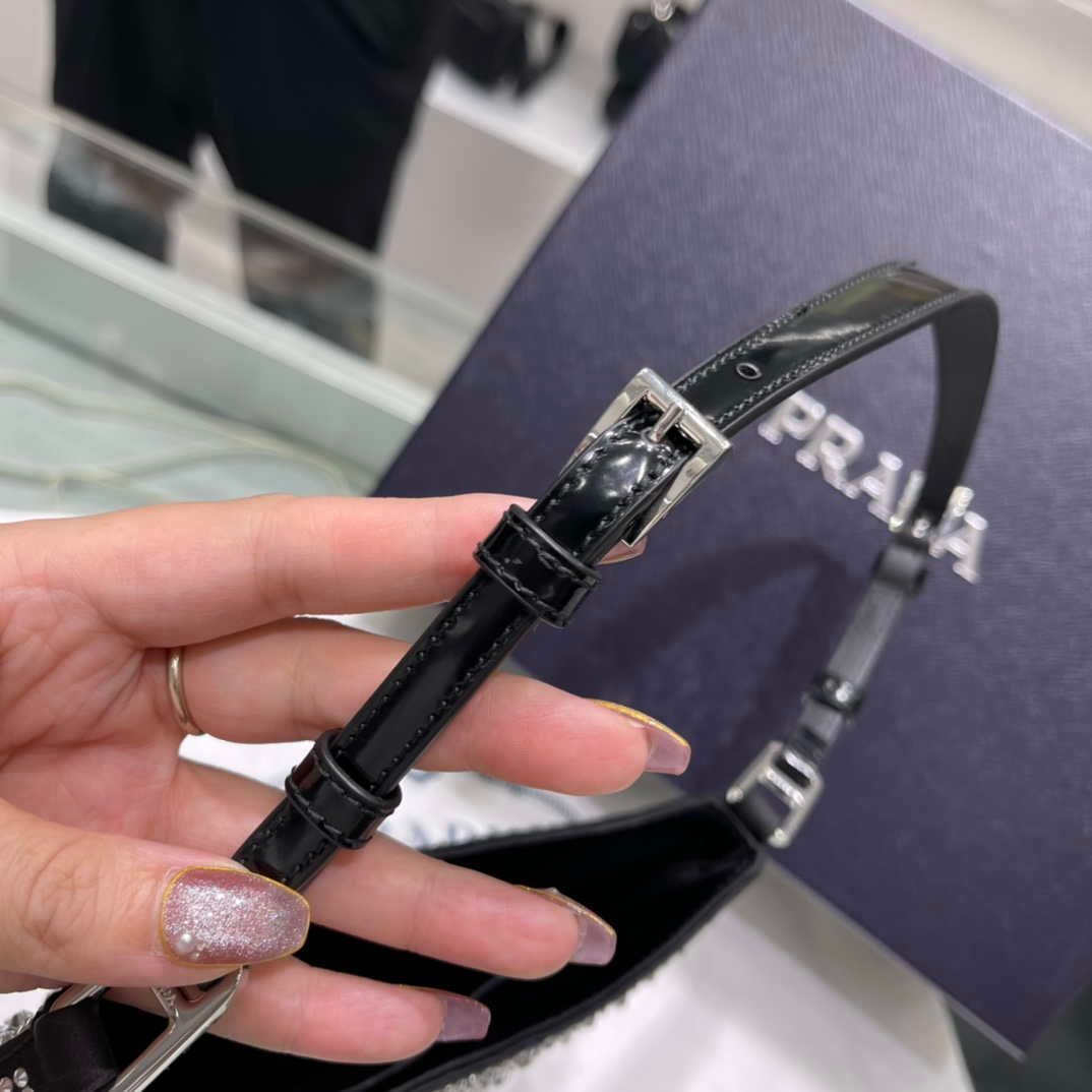 Replica Prada 1BC169 Prada Cleo satin bag with appliqués Black
