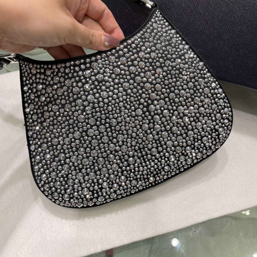 Replica Prada 1BC169 Prada Cleo satin bag with appliqués Black