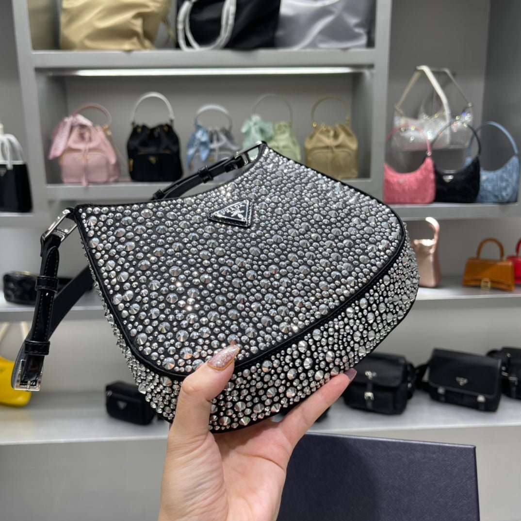 Replica Prada 1BC169 Prada Cleo satin bag with appliqués Black