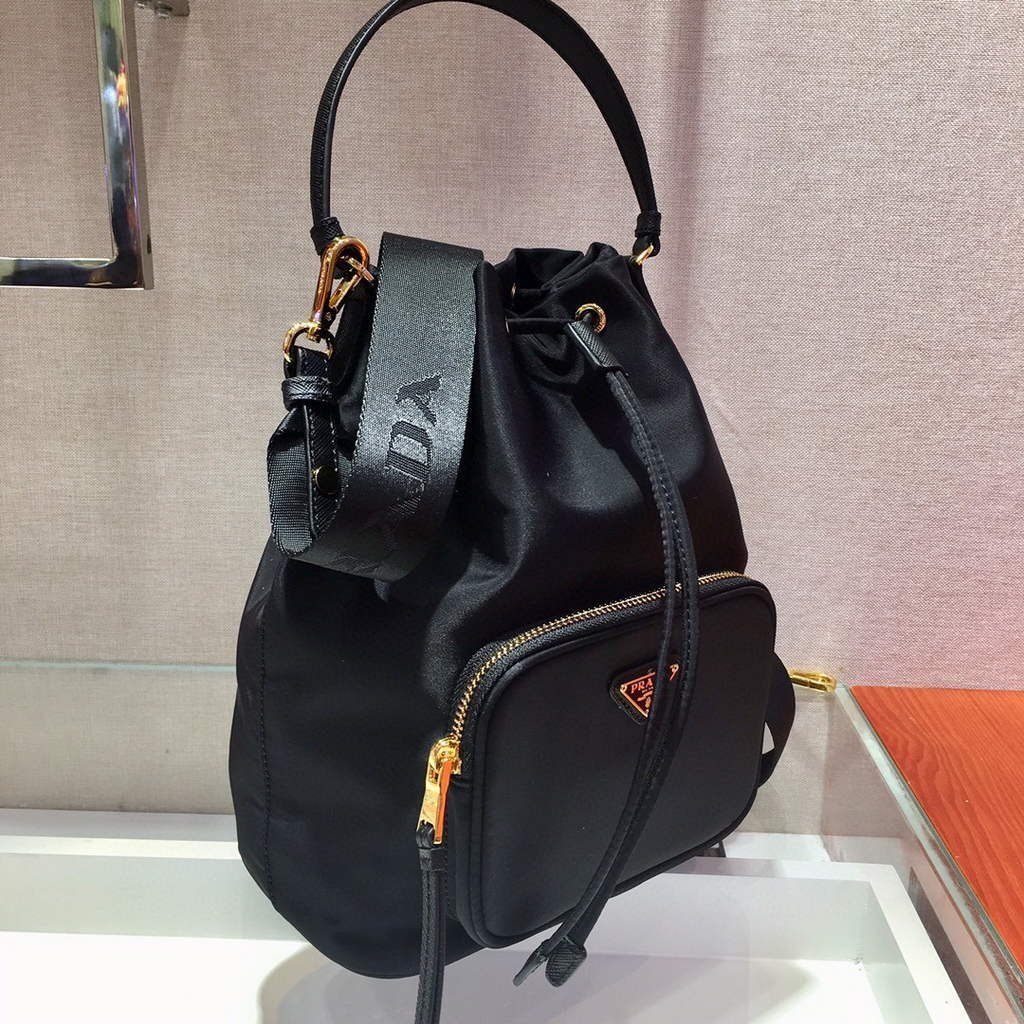 Replica Prada 1BH097 Bucket Jacquard Logo Convertible Medium black