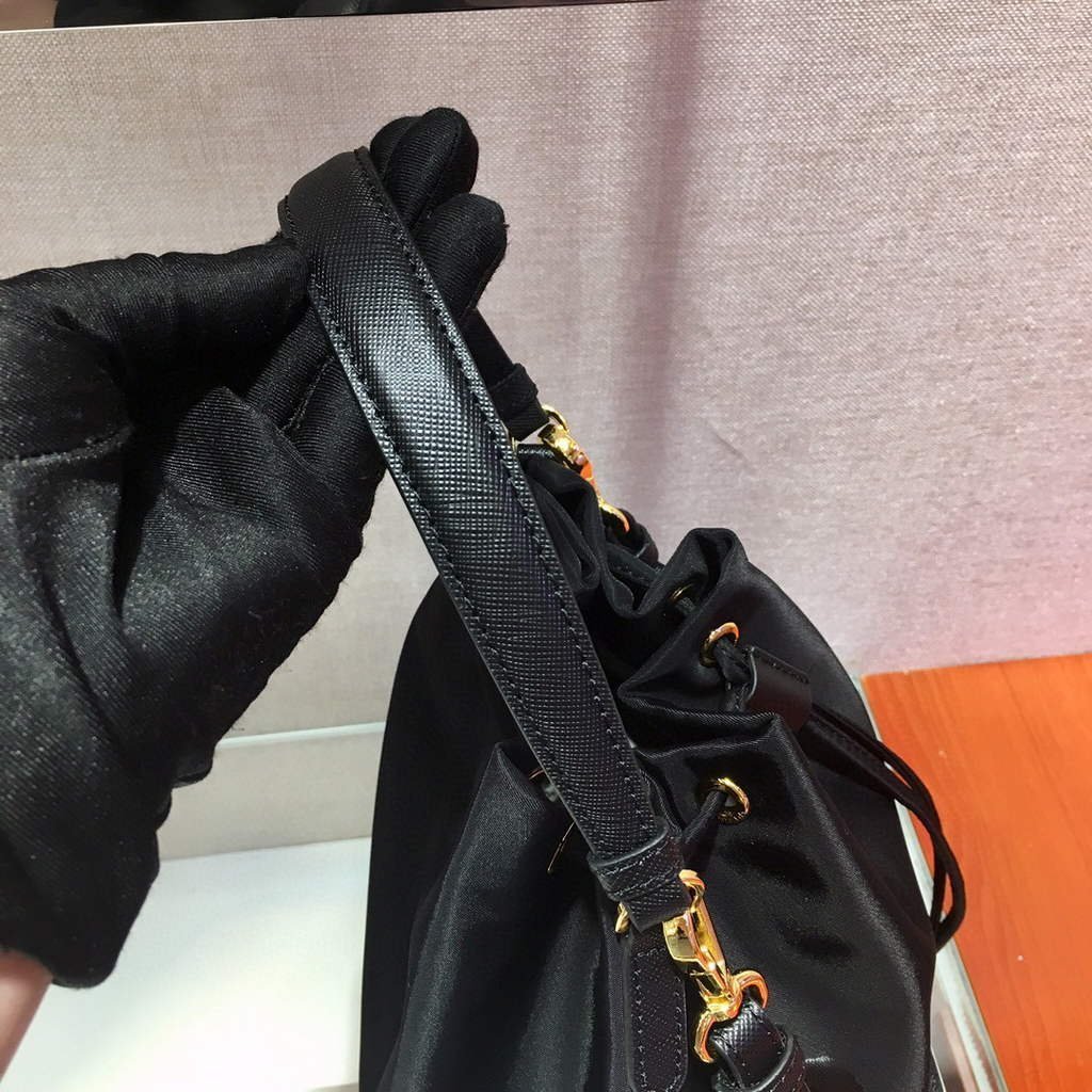 Replica Prada 1BH097 Bucket Jacquard Logo Convertible Medium black