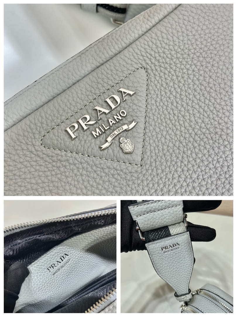Replica Prada Leather bag with shoulder strap 1BH082 White