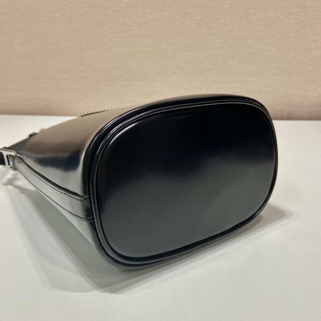 Replica Prada Mini brushed-leather bucket bag 1BE059 Black