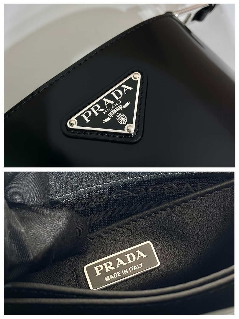 Replica Prada Mini brushed-leather bucket bag 1BE059 Black
