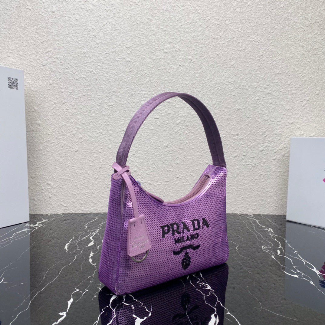 Replica Prada 1NE515 Re-Edition 2000 sequined Re-Nylon mini-bag Purple