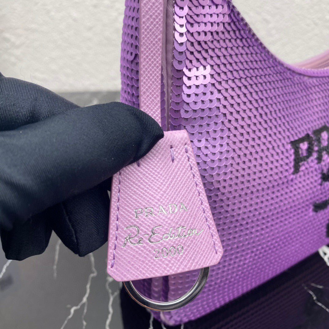 Replica Prada 1NE515 Re-Edition 2000 sequined Re-Nylon mini-bag Purple