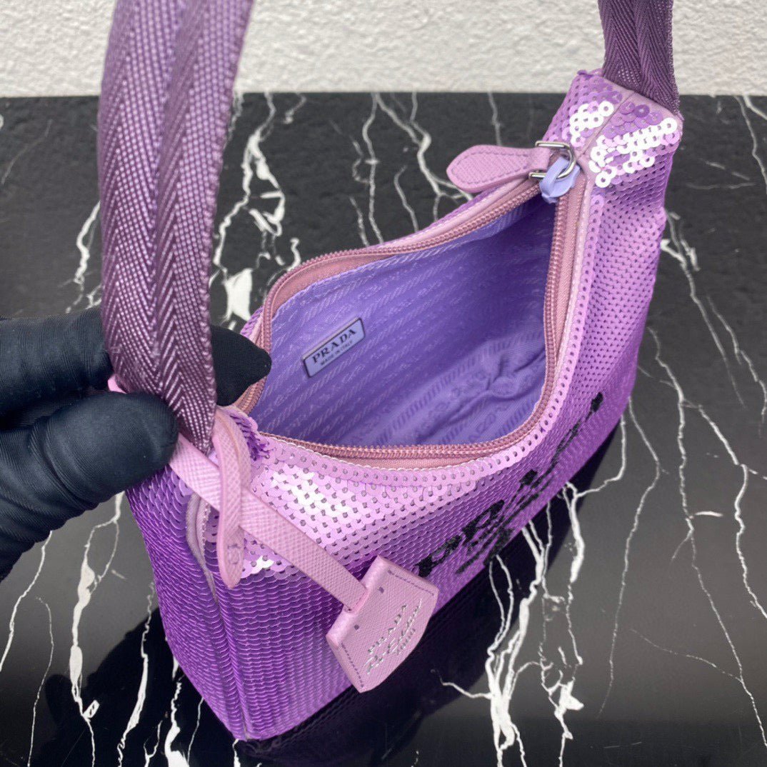 Replica Prada 1NE515 Re-Edition 2000 sequined Re-Nylon mini-bag Purple