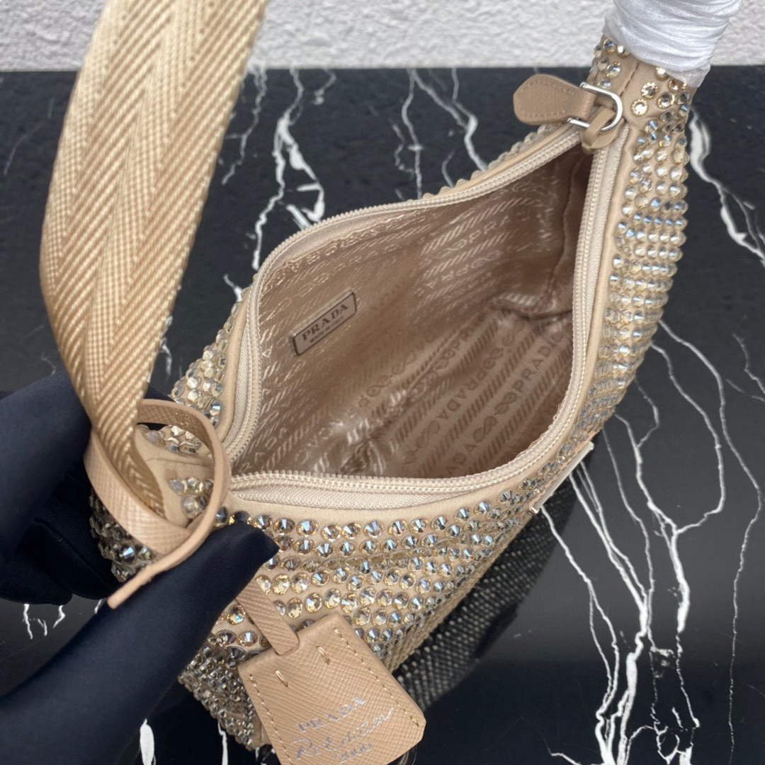 Replica Prada 1NE515 Satin mini-bag with artificial crystals apricot