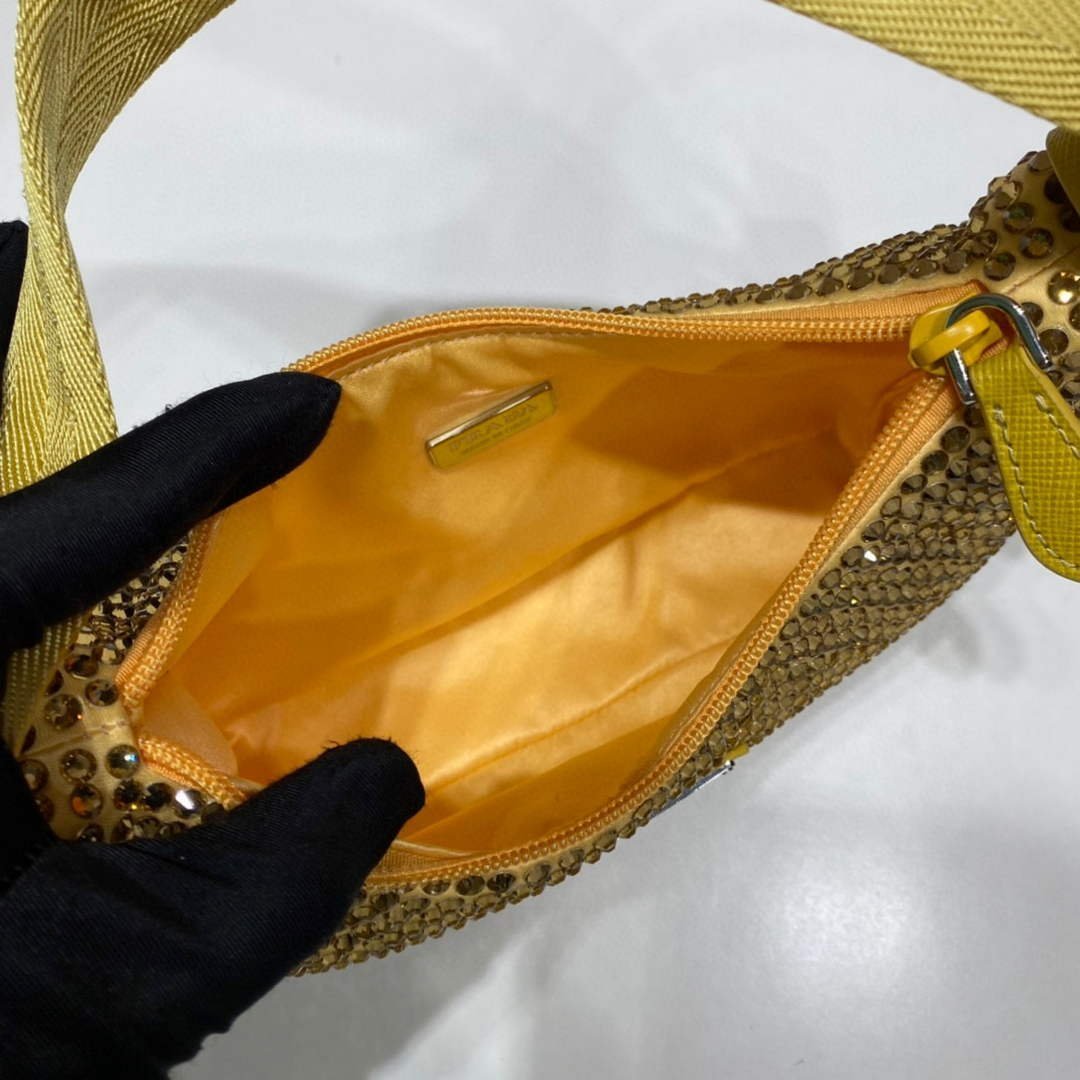 Replica Prada 1NE515 Satin mini-bag with artificial crystals Yellow