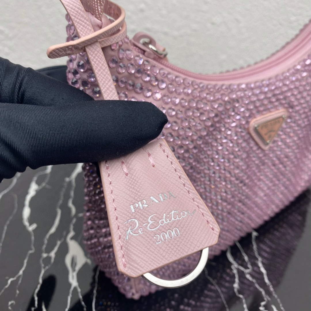 Replica Prada 1NE515 Satin mini-bag with artificial crystals Pink
