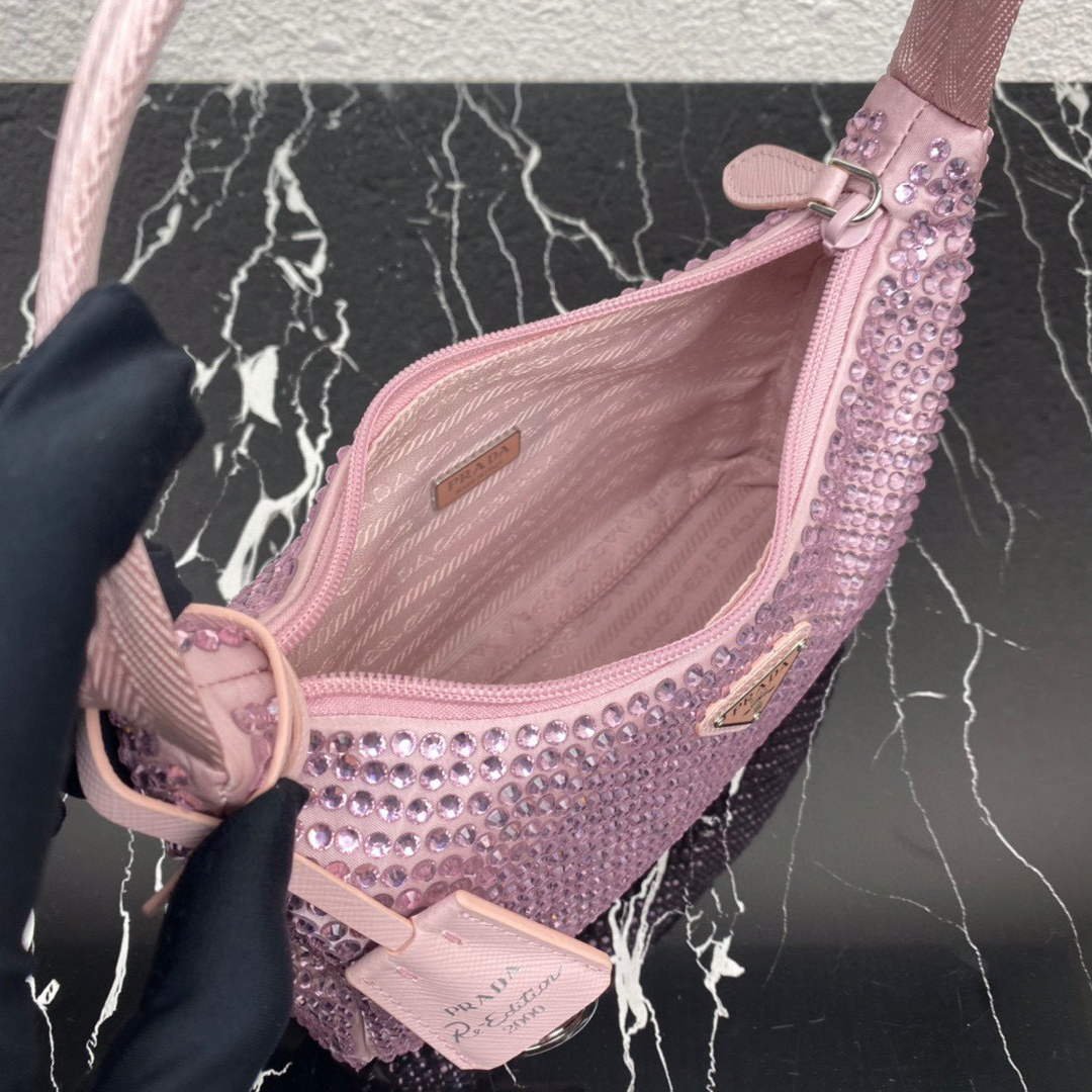 Replica Prada 1NE515 Satin mini-bag with artificial crystals Pink