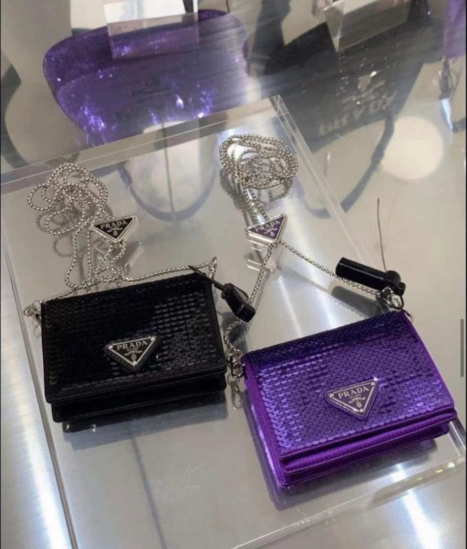 Replica Prada Cardholder with shoulder strap and sequins 1MR024 Purple