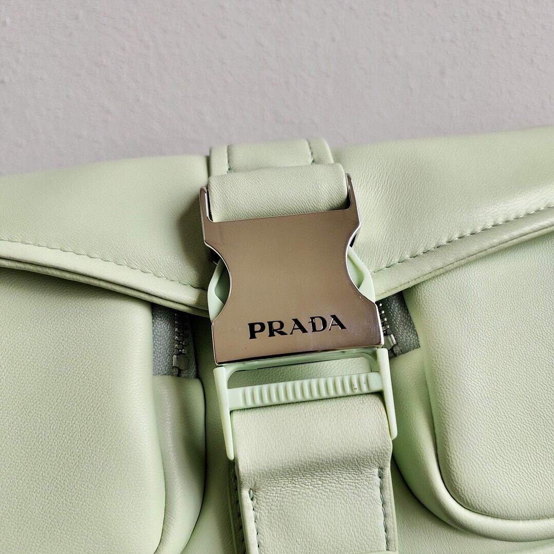 Replica Prada Pocket Nylon and Brushed Leather Bag 1BD295 Green