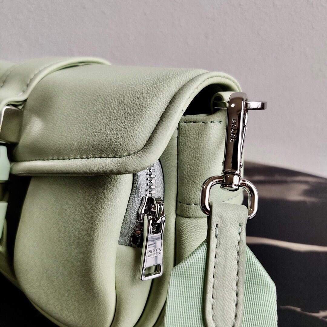 Replica Prada Pocket Nylon and Brushed Leather Bag 1BD295 Green
