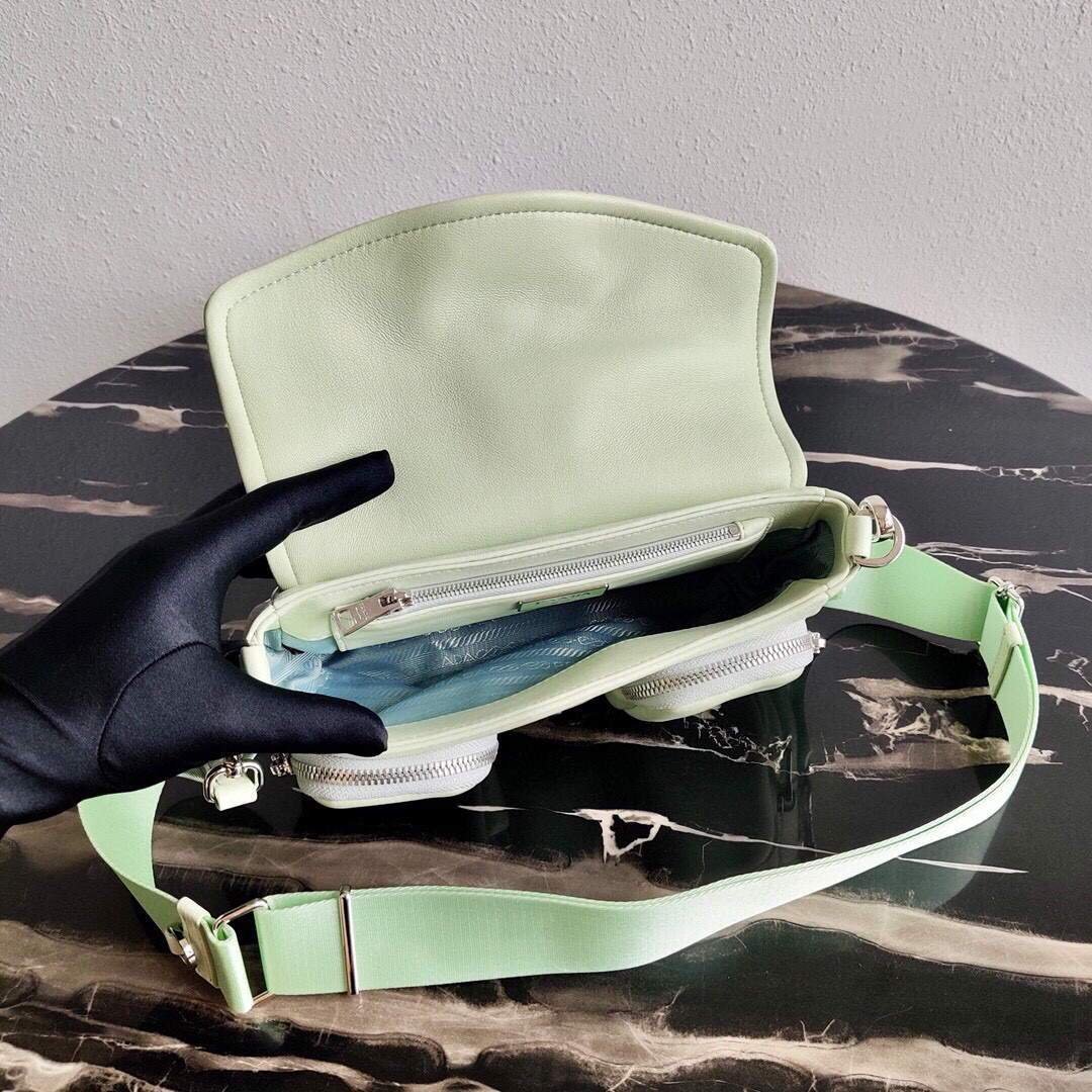 Replica Prada Pocket Nylon and Brushed Leather Bag 1BD295 Green