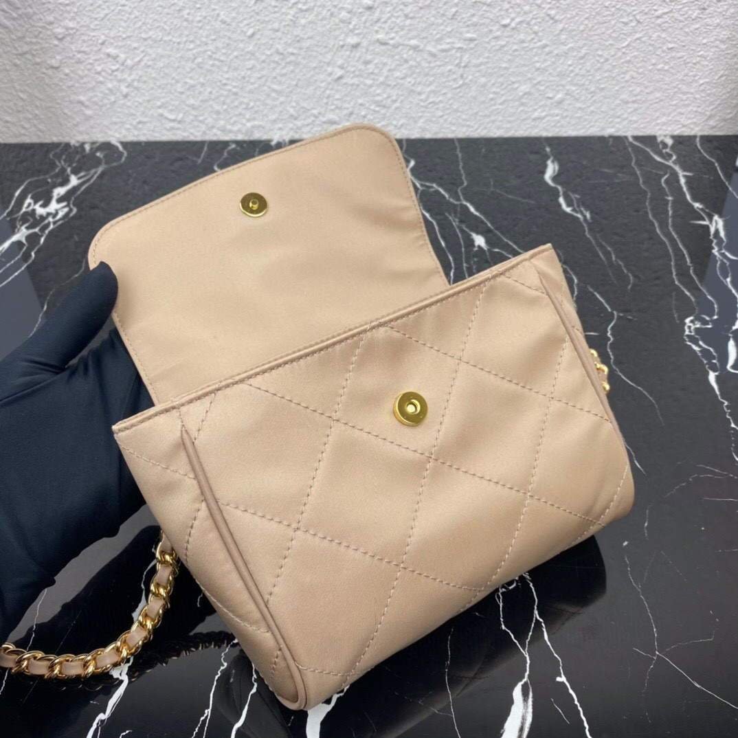 Replica Prada Nylon Vintage Chain rhombus stray Bag 1BD619 Apricot