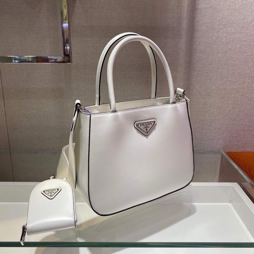 Replica Prada Brushed leather handbag 1BA320 White
