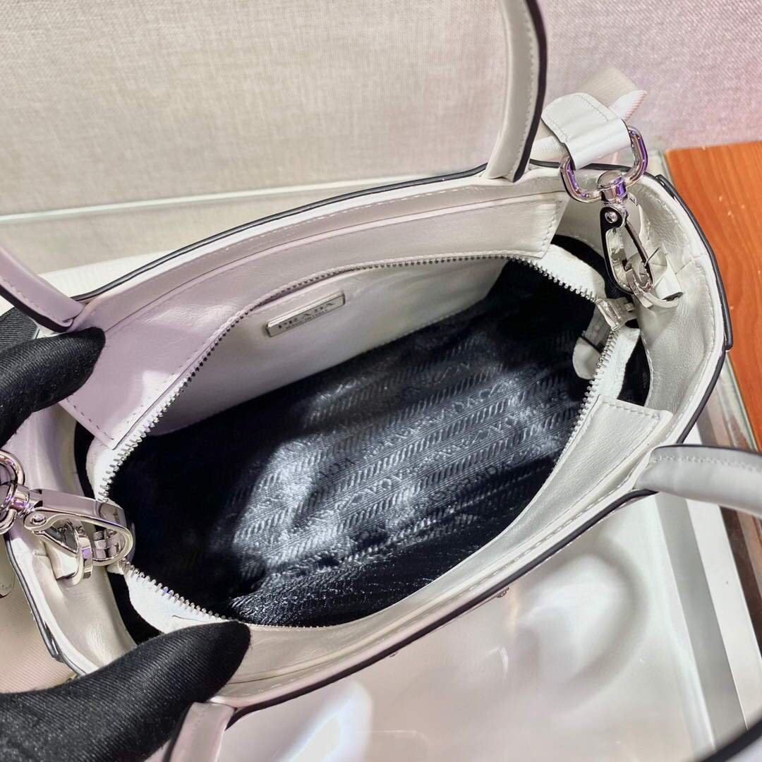 Replica Prada Brushed leather handbag 1BA320 White