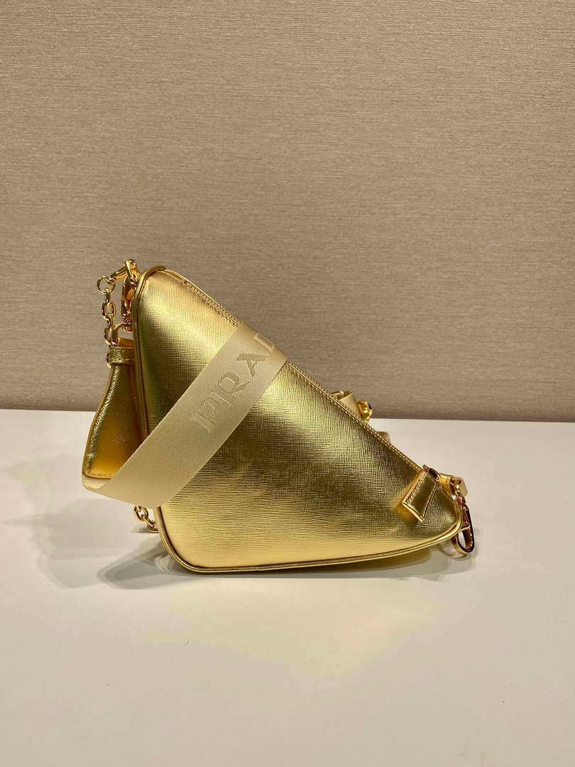 Replica Prada Leather Prada Triangle shoulder bag 1BH190 Gold