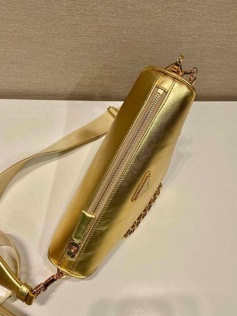 Replica Prada Leather Prada Triangle shoulder bag 1BH190 Gold