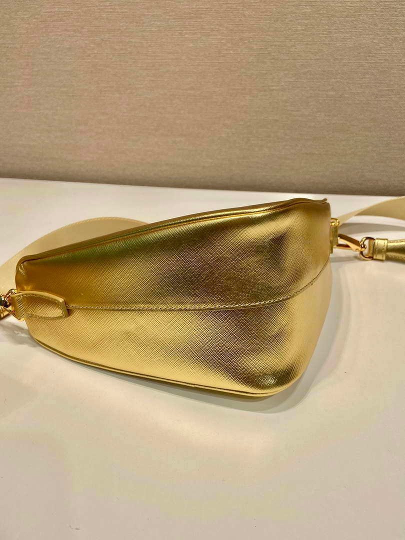 Replica Prada Leather Prada Triangle shoulder bag 1BH190 Gold