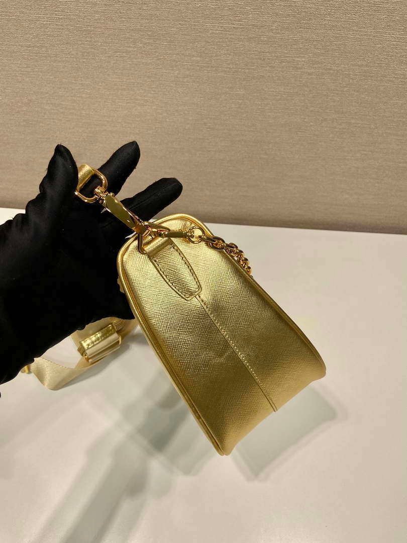 Replica Prada Leather Prada Triangle shoulder bag 1BH190 Gold