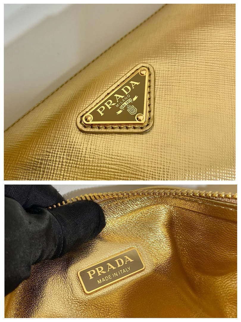 Replica Prada Leather Prada Triangle shoulder bag 1BH190 Gold