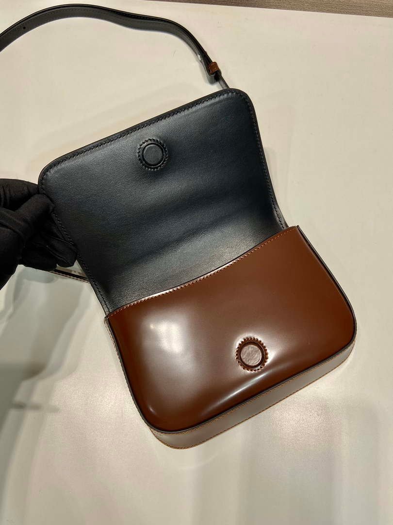 Replica Prada 2VD061 Black Brushed Leather Mini-bag With Shoulder Strap Brown