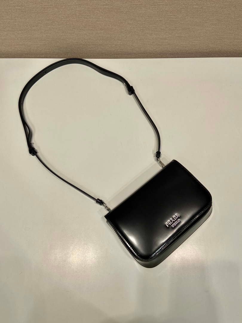 Replica Prada 2VD061 Black Brushed Leather Mini-bag With Shoulder Strap Black