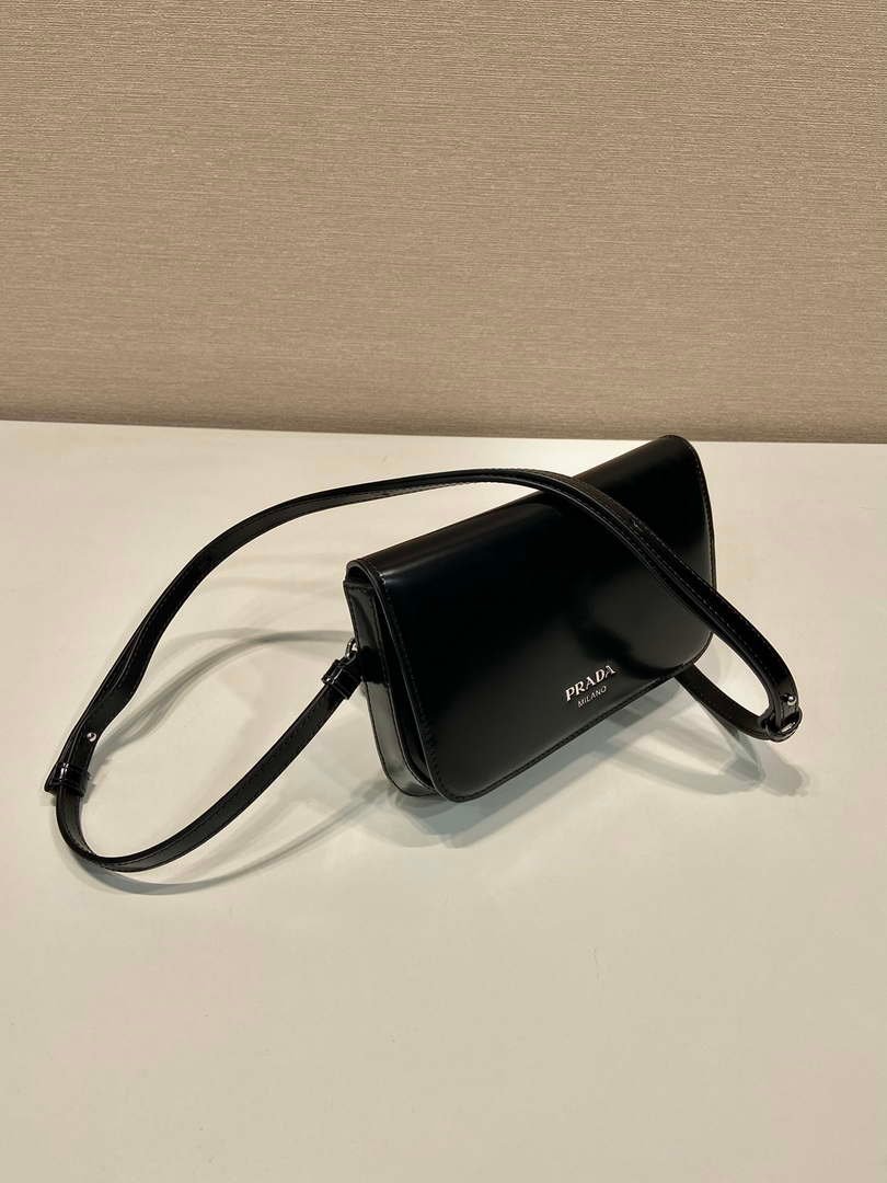 Replica Prada 2VD061 Black Brushed Leather Mini-bag With Shoulder Strap Black