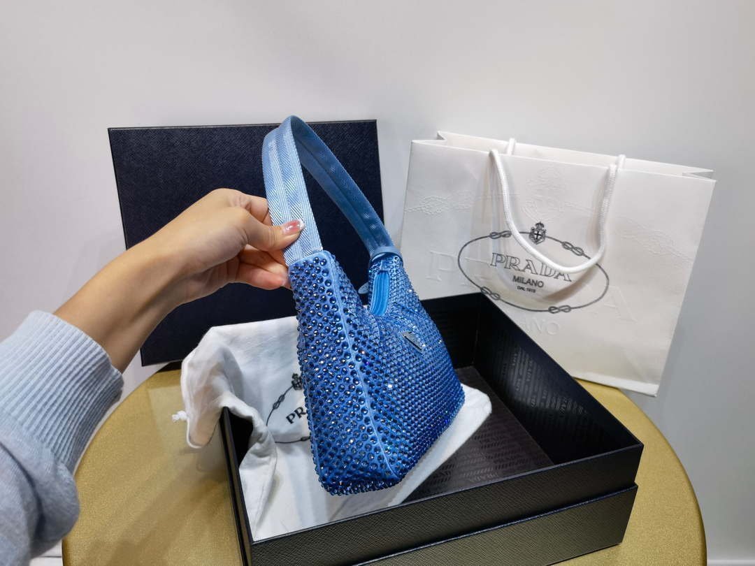 Replica Prada 1NE515 Satin mini-bag with artificial crystals Blue