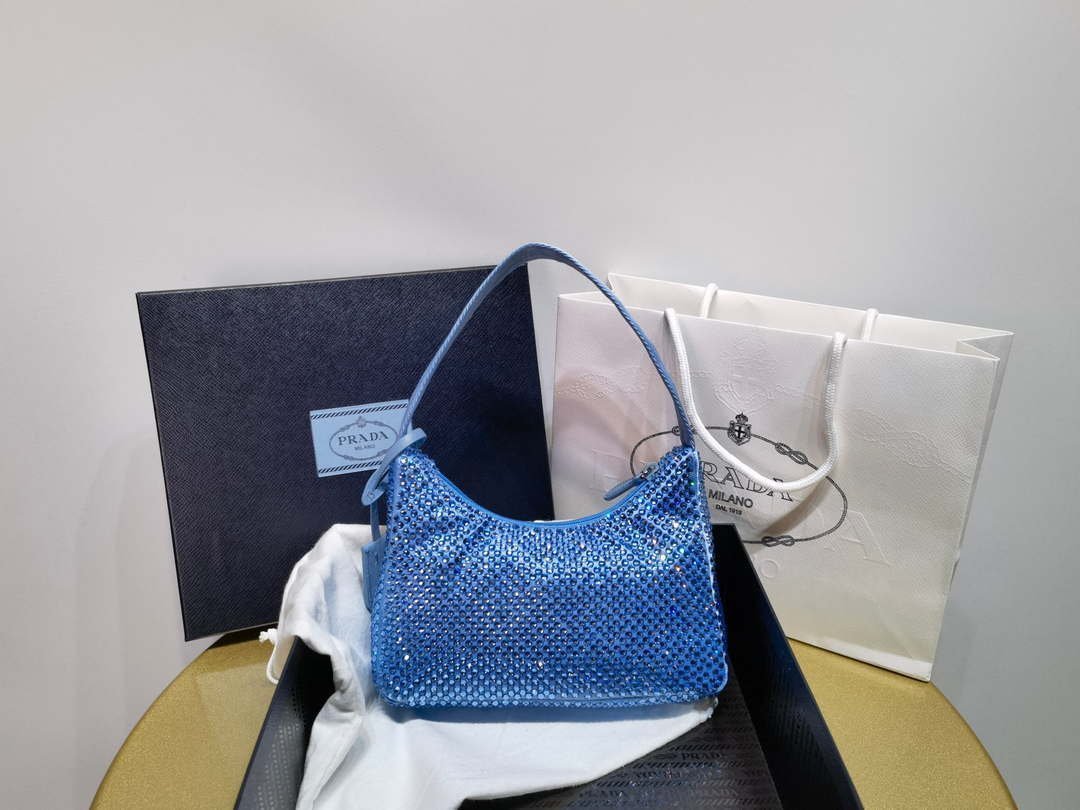 Replica Prada 1NE515 Satin mini-bag with artificial crystals Blue