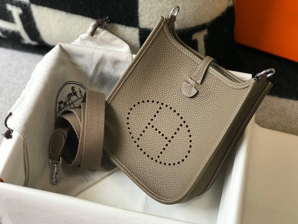 Replica Hermes Evelyne Bag Designer Hermes Mini Crossbody Real Bag 20423 Gray
