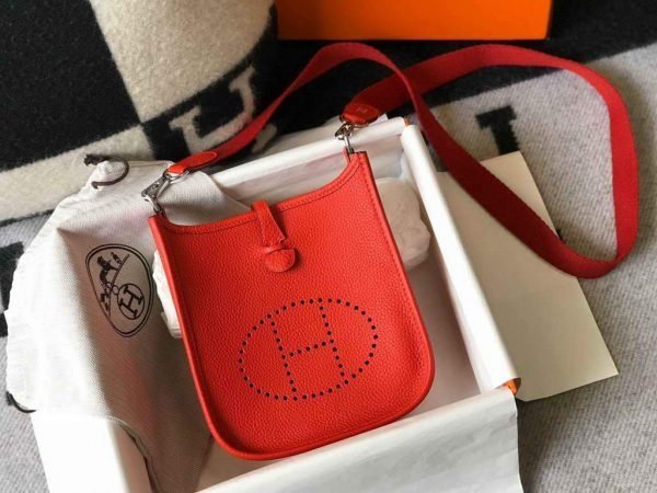 Replica Hermes Evelyne Bag Hermes Mini Crossbody Bag 20410 Silver Buckle Red