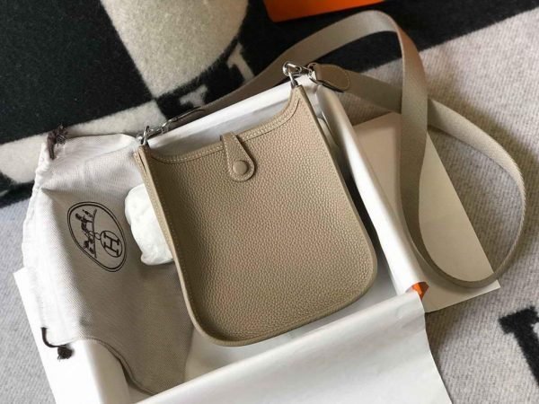 Replica Hermes Evelyne Bag Hermes Mini Crossbody Bag 20403 Silver Buckle Kakhi
